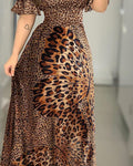 off-shoulder wrapped chest butterfly printed evening dress