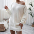 long sleeve collar casual loose knitted sweater dress