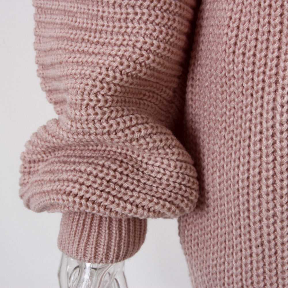 long sleeve collar casual loose knitted sweater dress