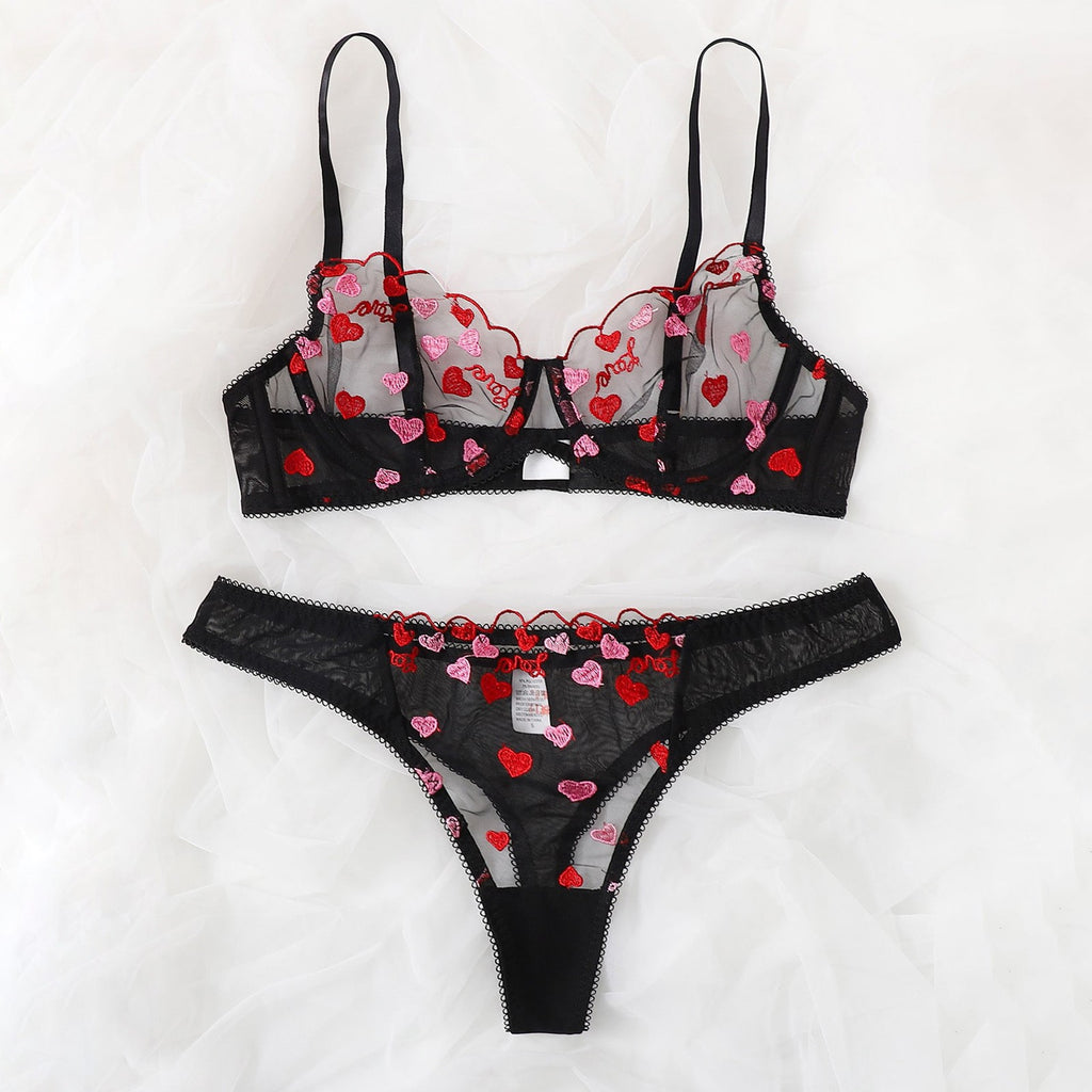 Sexy Mesh See-Through Heart Three-Point Sexy Suit