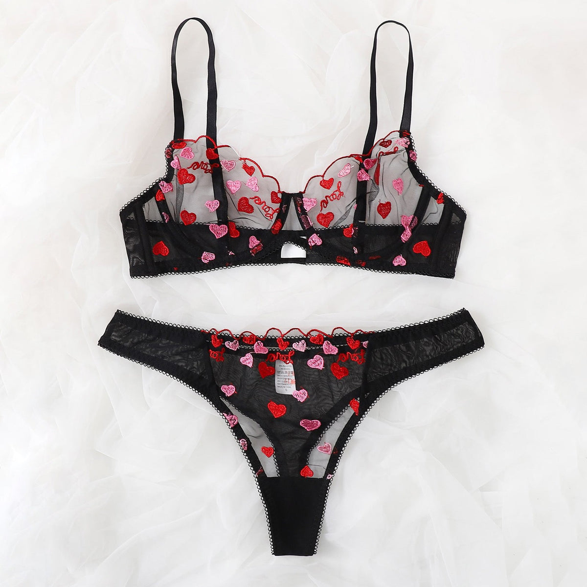 Sexy Mesh See-Through Heart Three-Point Sexy Suit