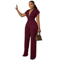 Deep v neck solid color women's jumpsuit