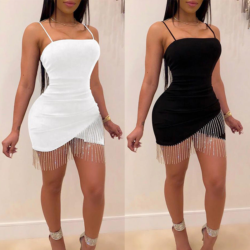 Hip-Hugging Nightclub Tube Top Tassel Hot Diamond Dress