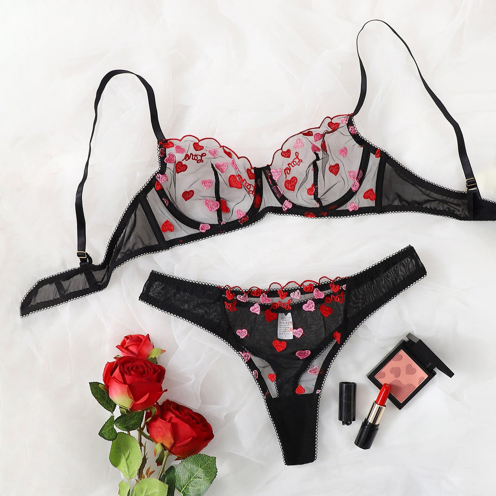 Sexy Mesh See-Through Heart Three-Point Sexy Suit